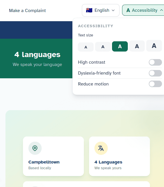 NDIS Compliance Website — Accessibility toolbar