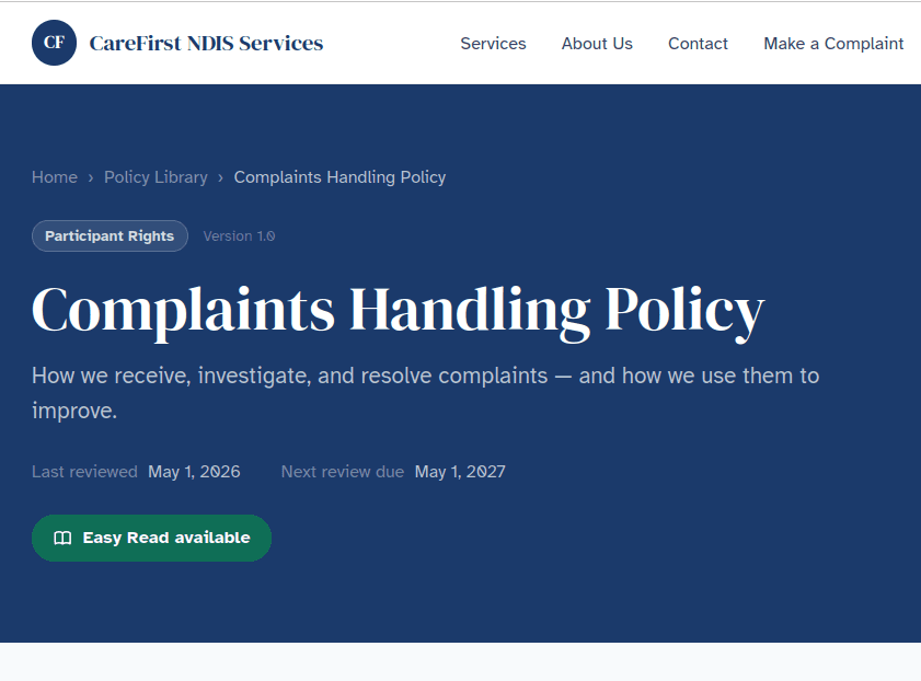 NDIS Compliance Website — Easy read library policy
