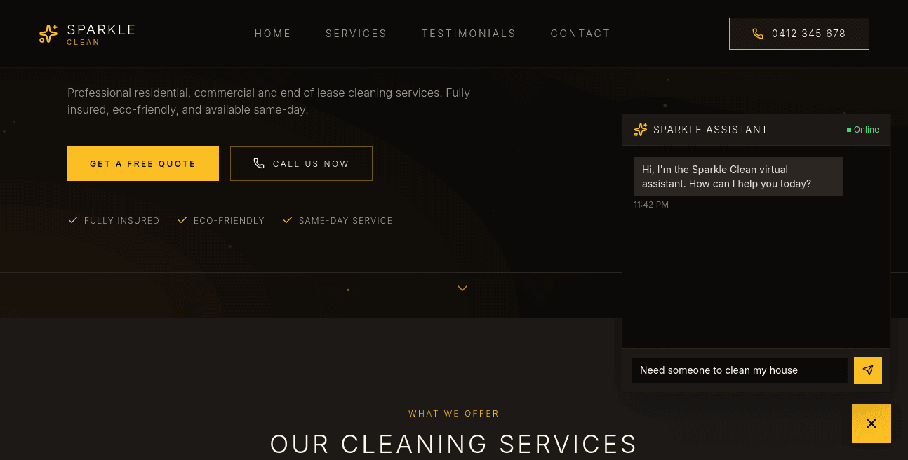 Sparkle Clean AI chatbot