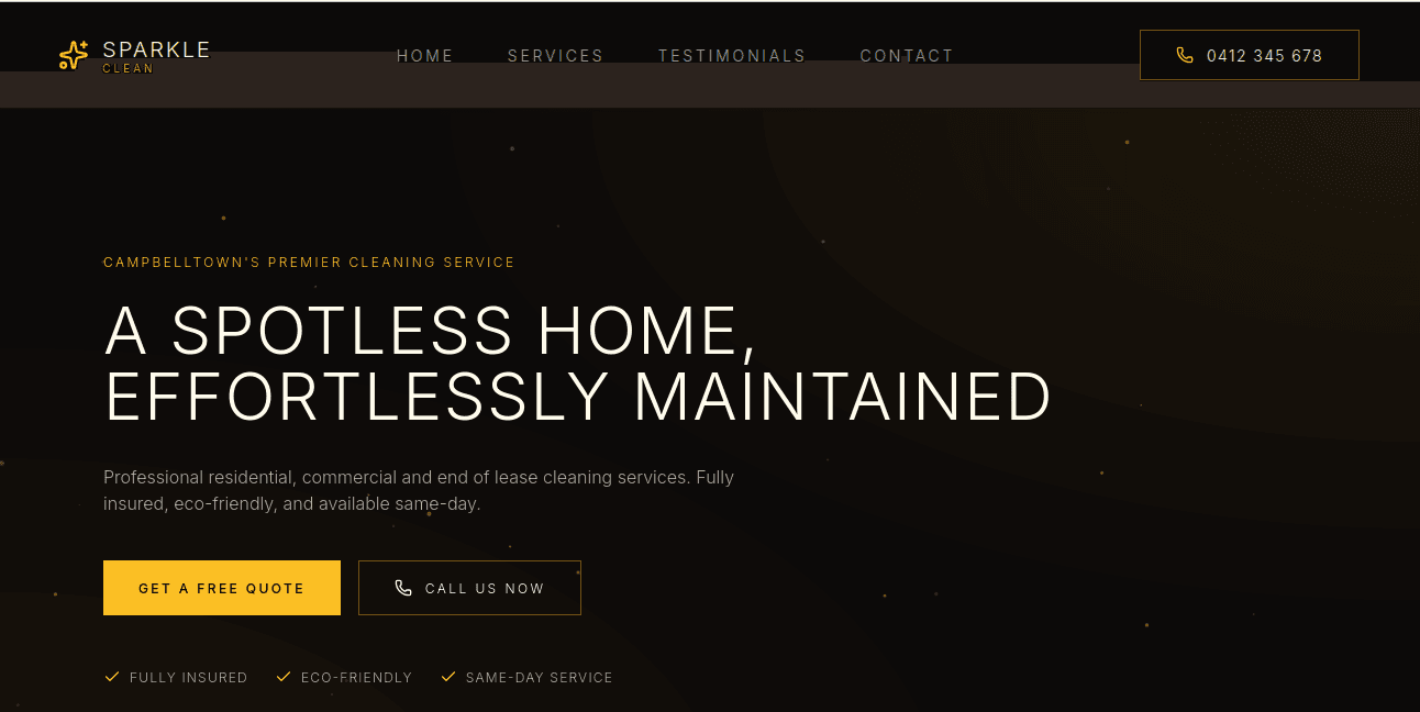 Sparkle Clean website screenshot