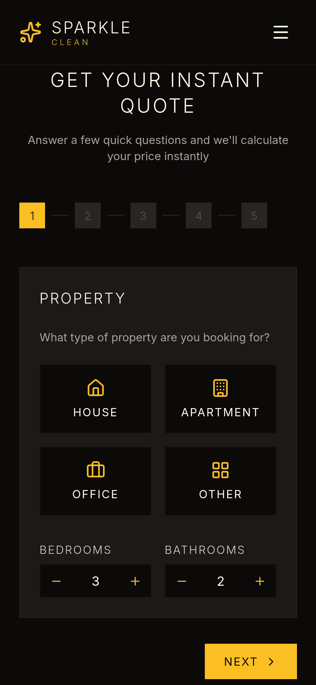 Sparkle Clean quote calculator