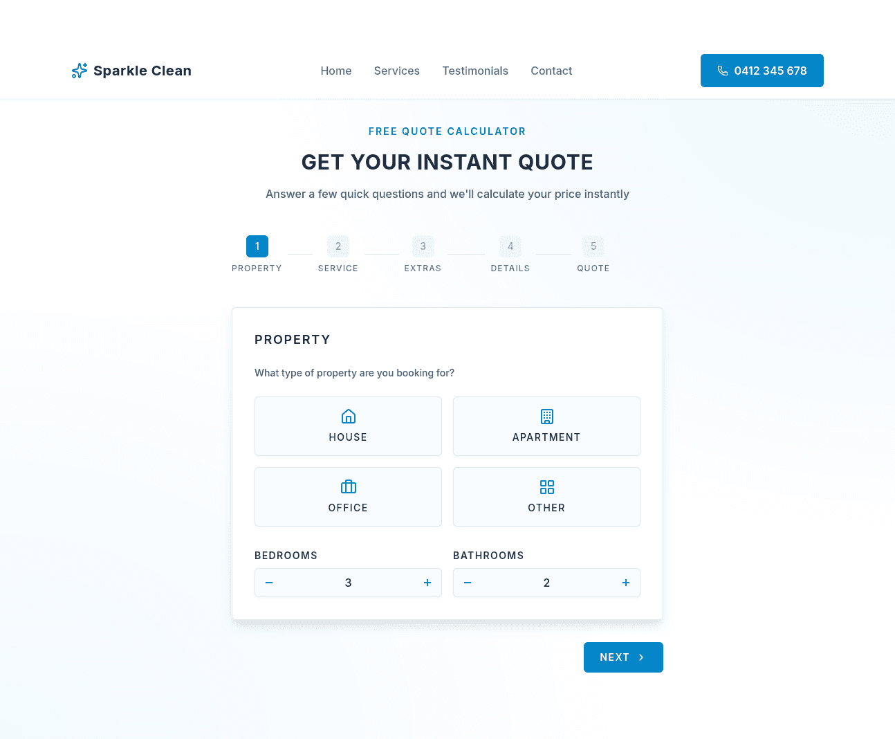 Sparkle Clean Light-V quote calculator